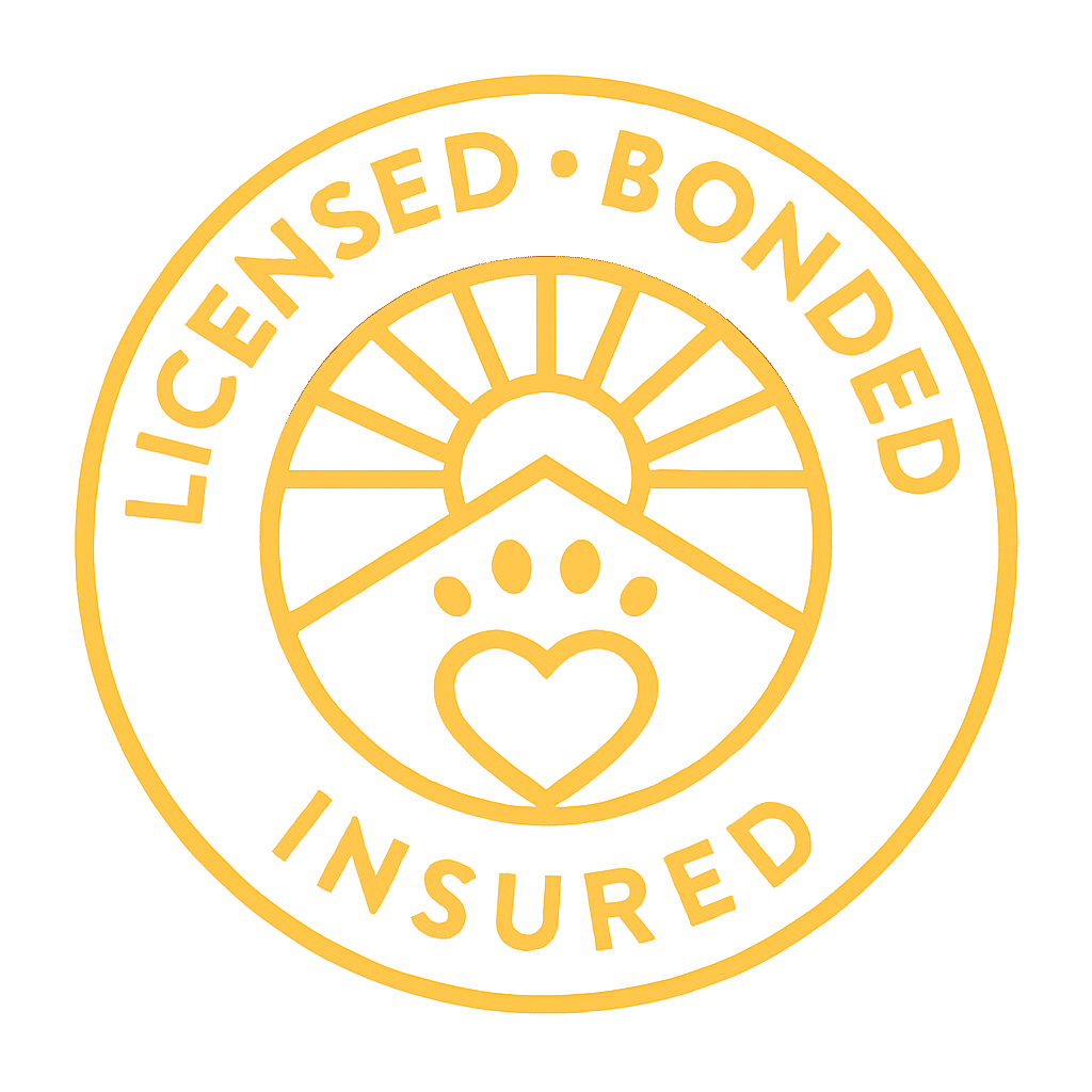 Licensed bonded insured emblem with heart and sun.